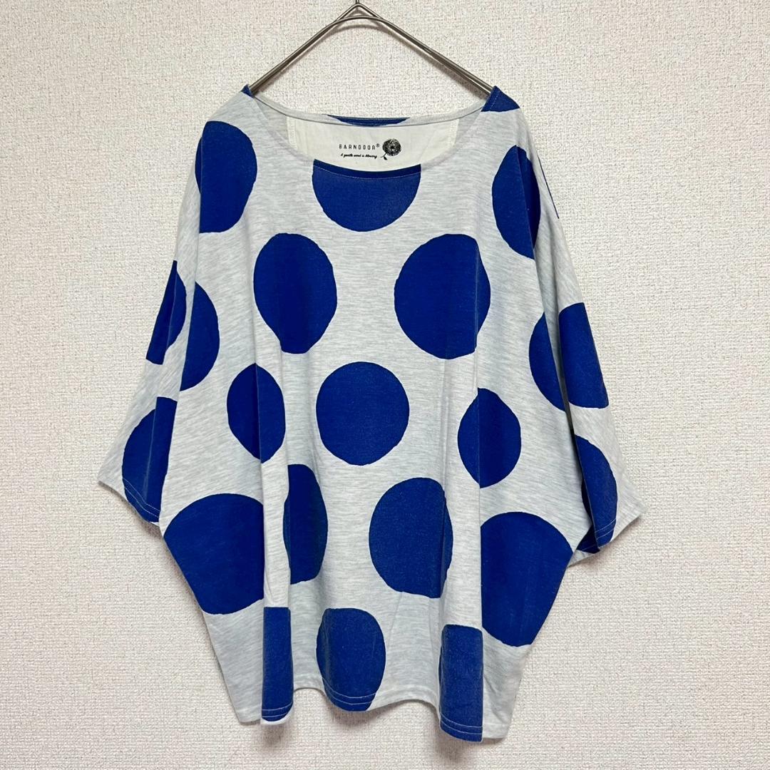 BARNDOOR バーンドア 半袖Tシャツ グレー 青 ドット柄 水玉模様 M