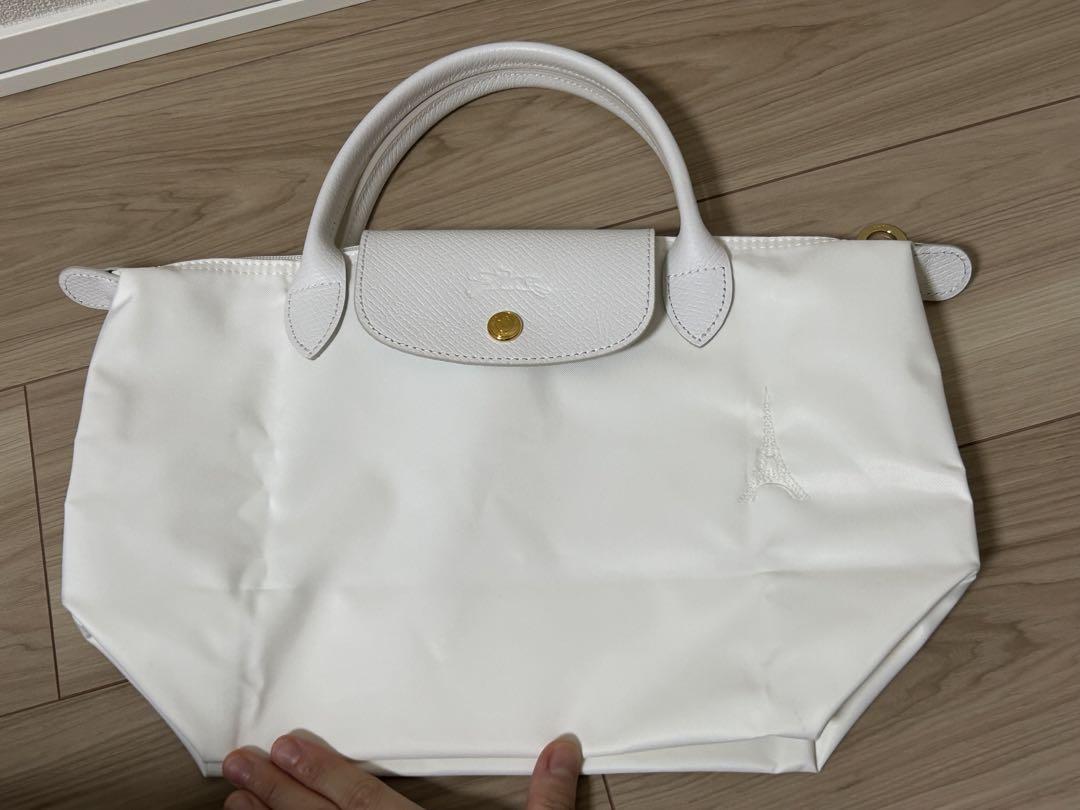 ロンシャン ハンドバッグ エッフェル塔刺繍トートバッグ白