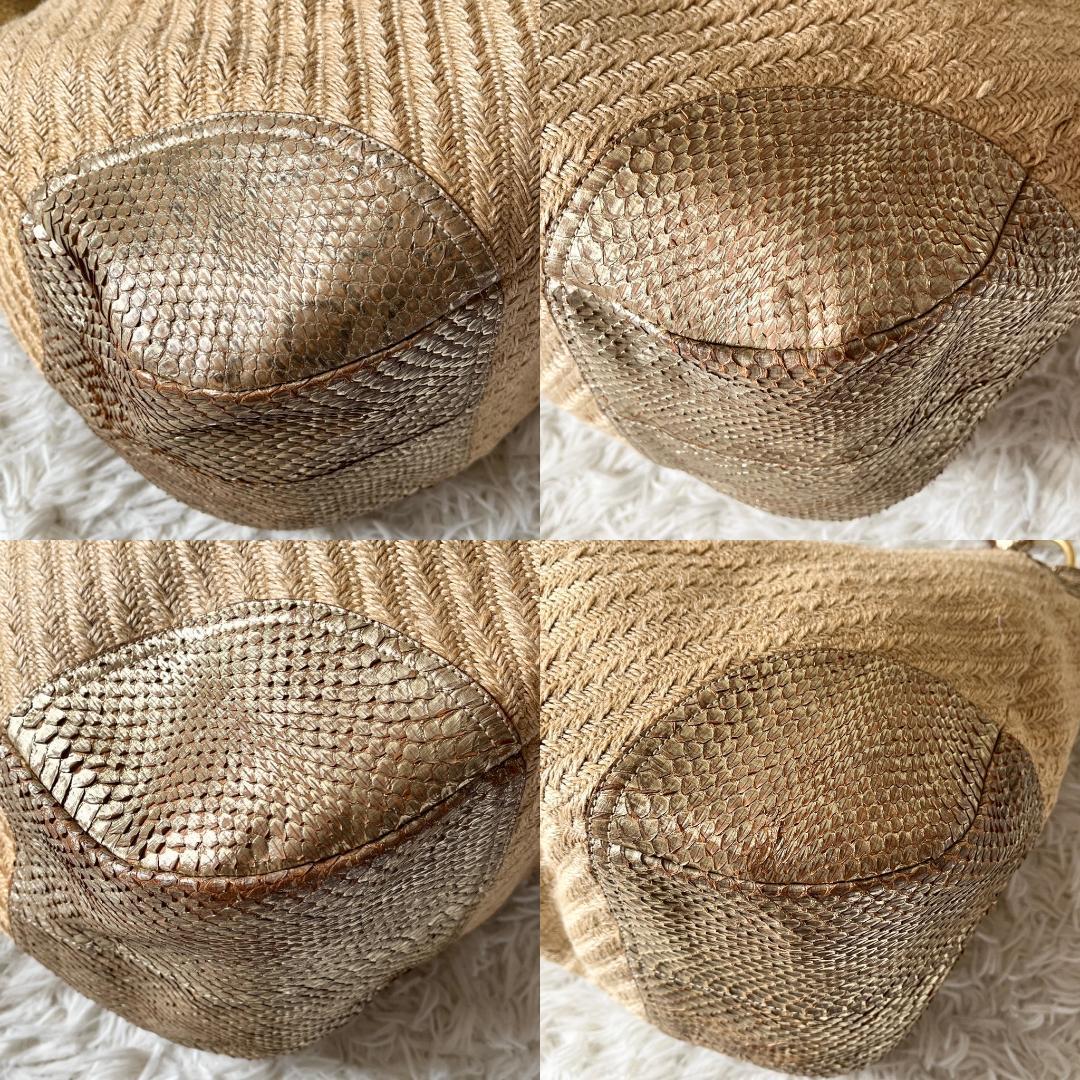 【美品】PRADA カゴバッグ ゴールド金具 夏バッグ 　かご×レザー 高級感