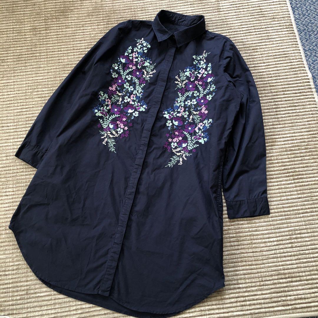 maturitaフラワー花刺繍シャツワンピースブラウス