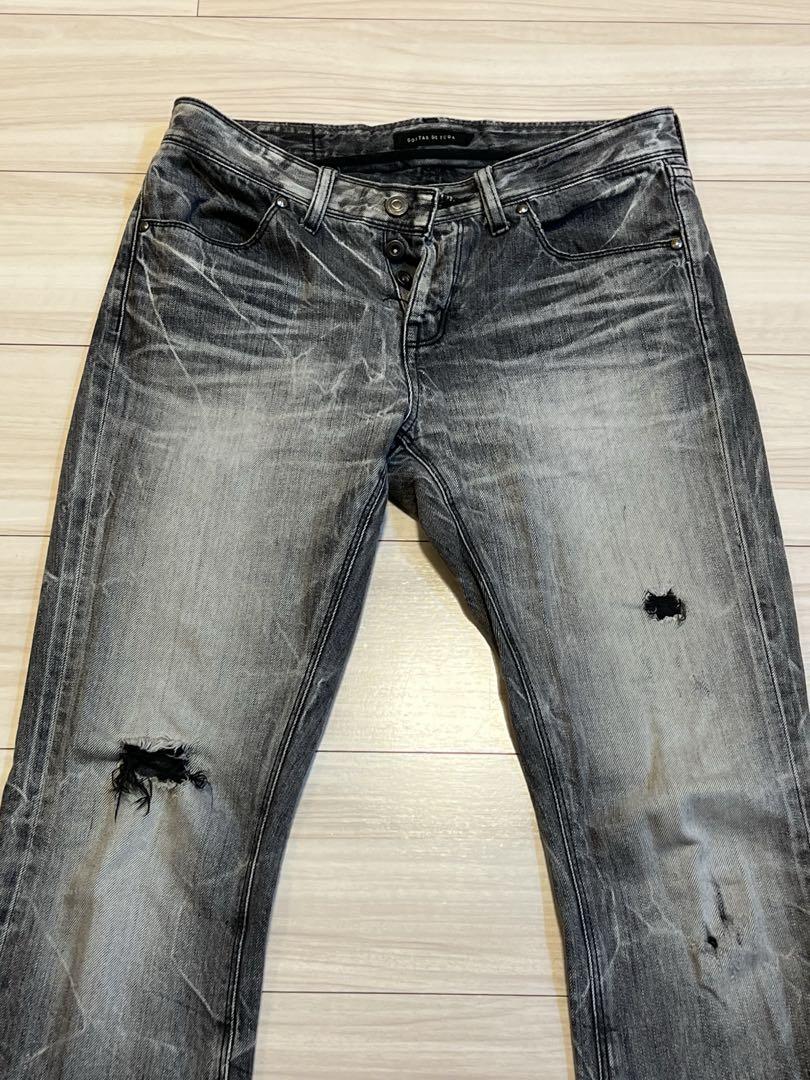 ダメージ加工 グレー ブーツカットデニム GORSTAR DE FUGA ダメージ加工 グレー ブーツカットデニム