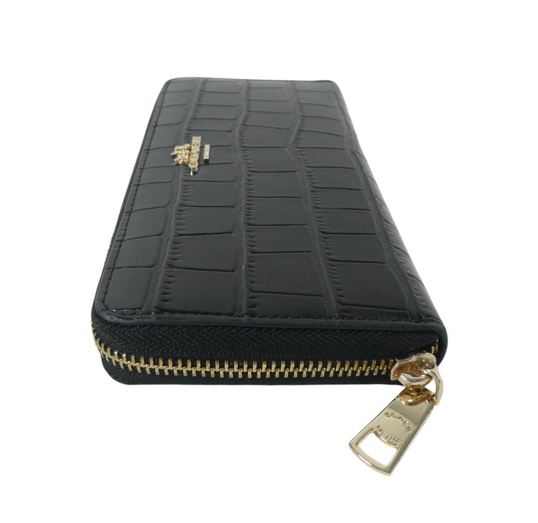 極美品 COACH クロコダイル型押し レザー ラウンドファスナー 長財布
