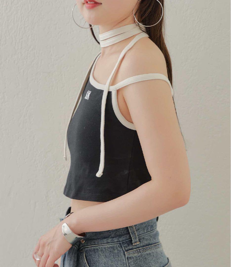 Chico チョーカー付アシメワンショル刺繍タンクトップ 新品 即日