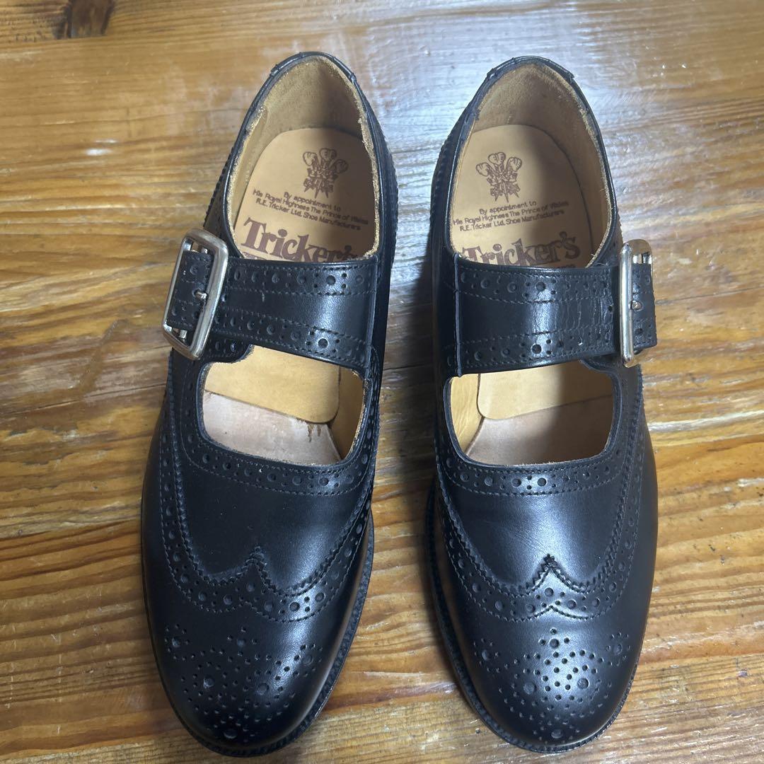 新品 Tricker's ブラック メリージェーン シューズ 4-4 革靴