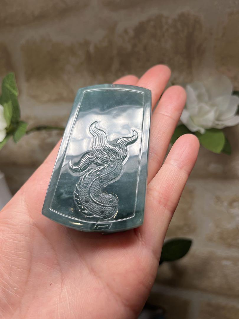 かわいい！ 新入荷❗️コレクション品❣️天然A貨翡翠 氷藍水彫り龍飛鳳舞 アクセサリー
