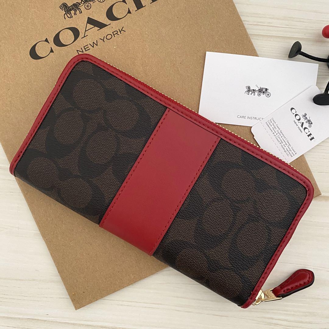 新品　COACH　コーチ長財布　トゥルーレッド 長財布 COACH ブラウン×トゥルーレッド 長財布｜Yahoo!フリマ（旧PayPay