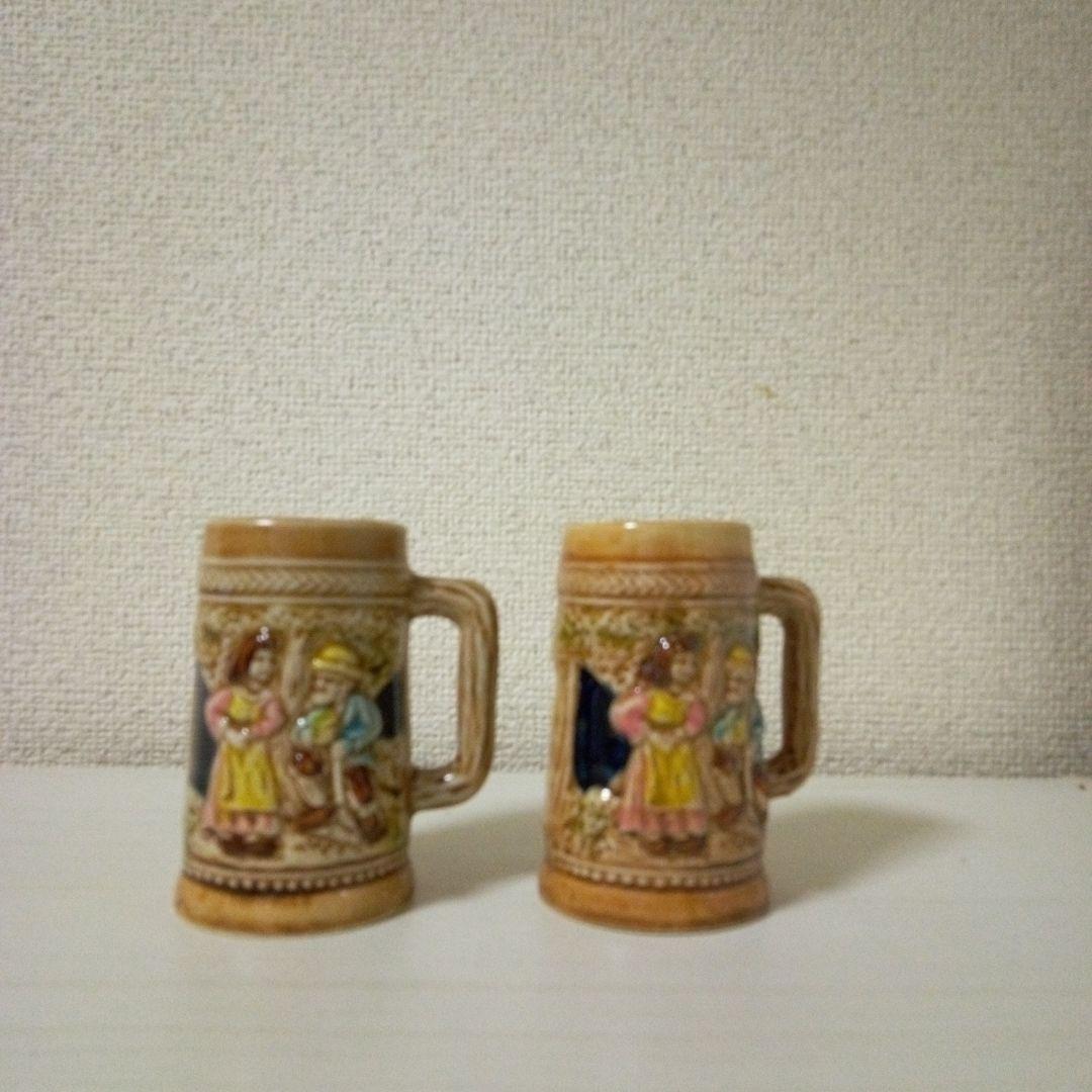 陶器マグカップ2個セットレリーフレトロヴィンテージペア