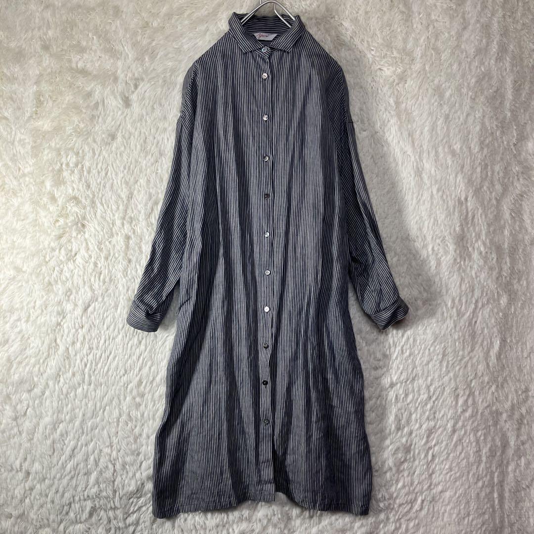 美品 YARRA ヤラ シャツワンピース 麻100％ 日本製 フリーサイズ
