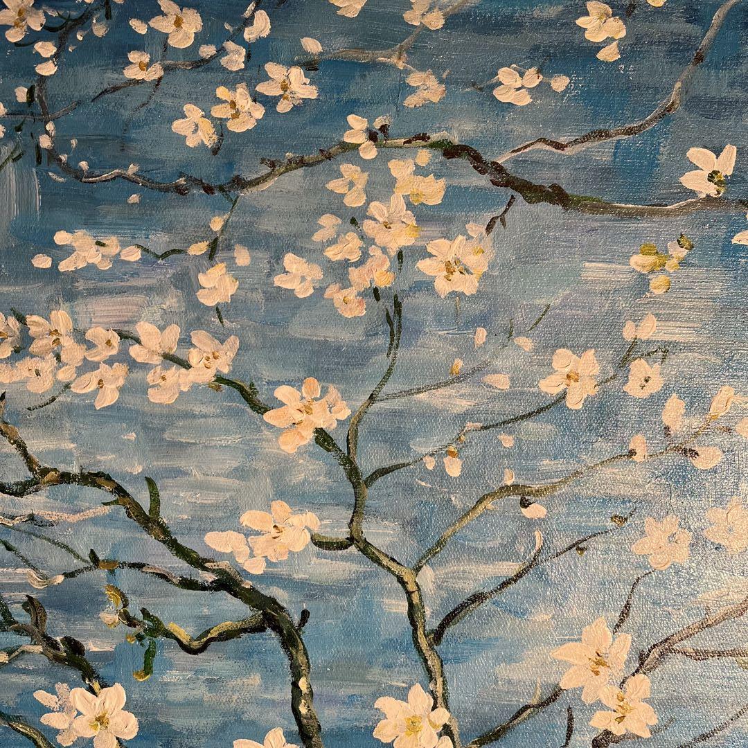 ★秀作★手書き油絵 ゴッホ 花咲くアーモンドの枝 額付 絵画 インテリア 油彩画
