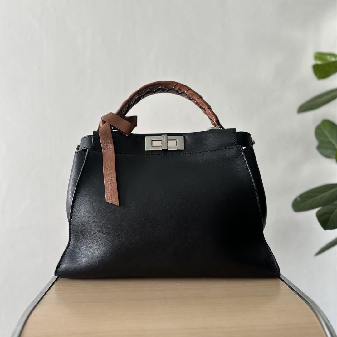 FENDI ピーカブー レギュラー リボン ブラック ブラウン ショルダーバッグ