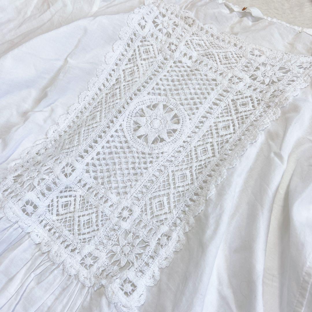 美品】 45R コットン 100% チュニック シャツ M 刺繍 リボン 春