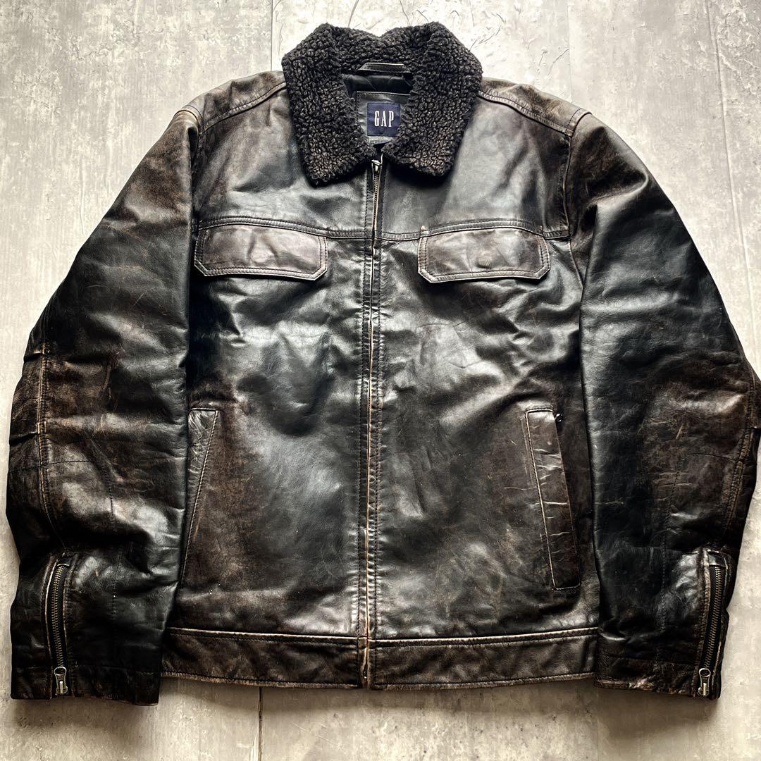 90s 00s OLD GAP フライト 襟ボア レザージャケット LサイズL Gap