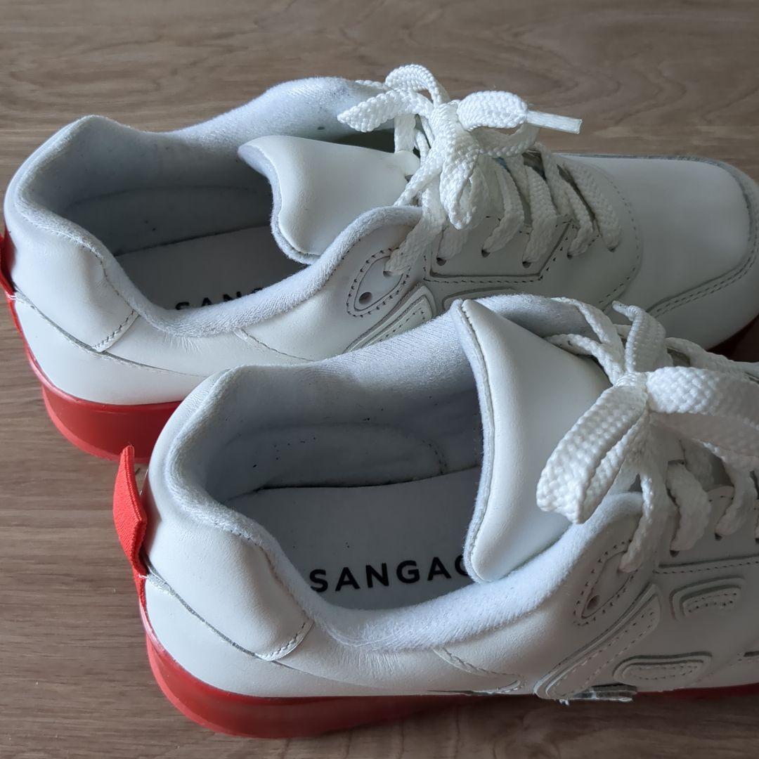 SANGACIO　サンガッチョ　レザーローカットスニーカー　ホワイト x レッド