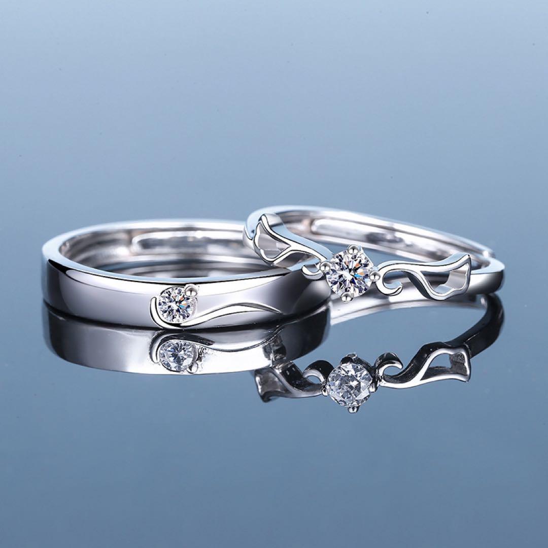 ペアリング☆925シルバー フリーサイズ S925 天使 羽 婚約指輪