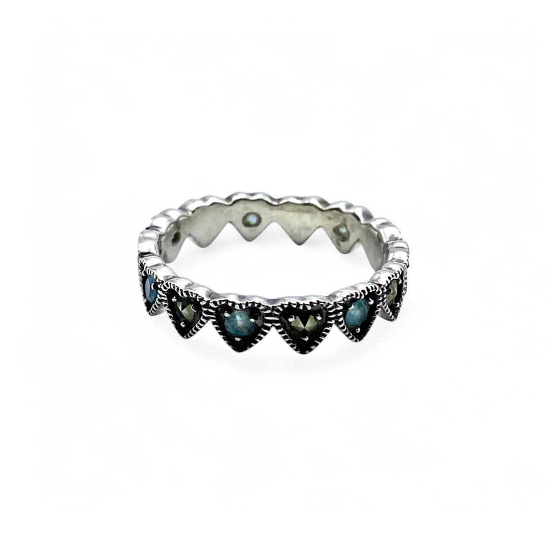 ファッション 925 Silver アクアマリン×マーカサイト】 刻印 指輪 13号 リング アクセサリー