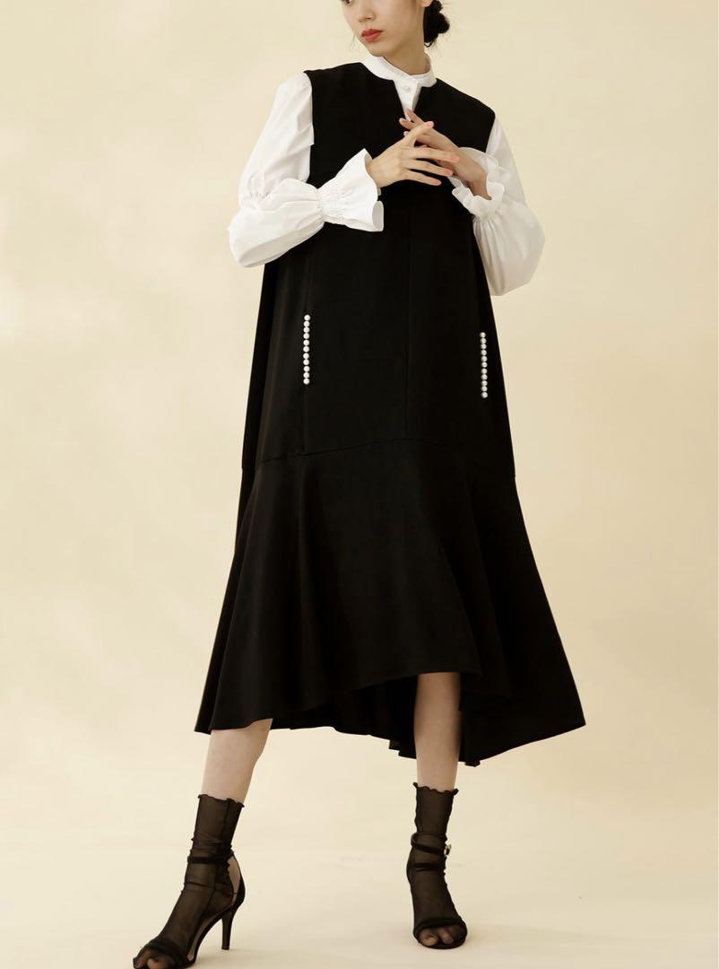 約5.3万円 タグ付 Arobe Pearl Frill Dress BLACK