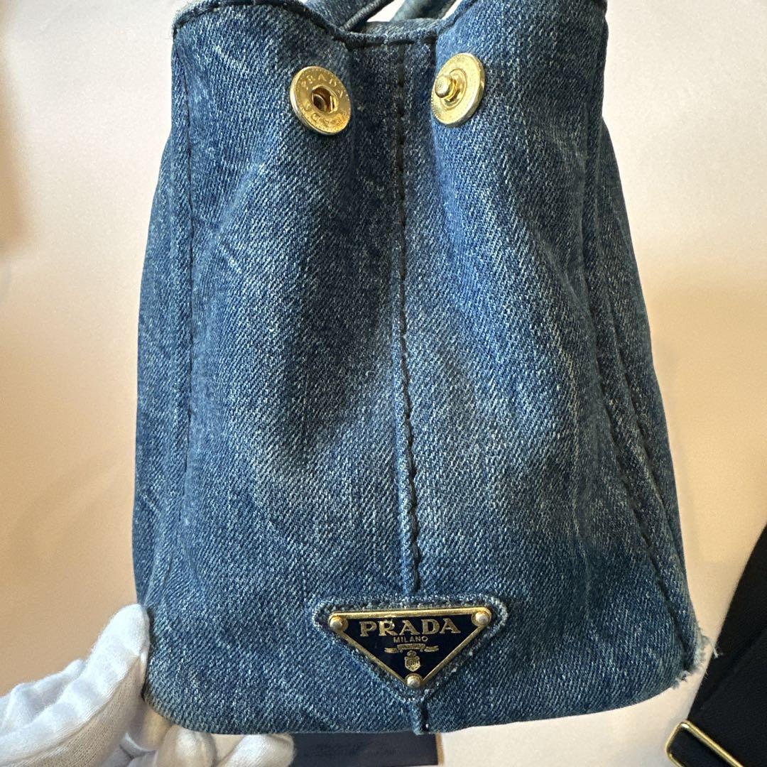 【高い素材】 PRADA ダークブルー トートバッグ デニム バッグ