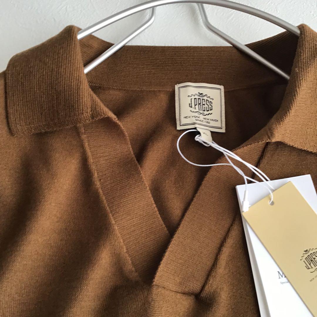 @【メンズXL】新品未使用 J.PRESS シルク スキッパーポロシャツ 茶系