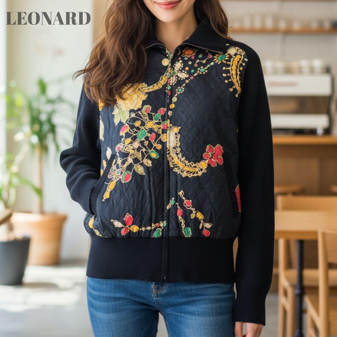 LEONARD レオナールシルクニットブルゾン ジャンパー ブラック LL LEONARD