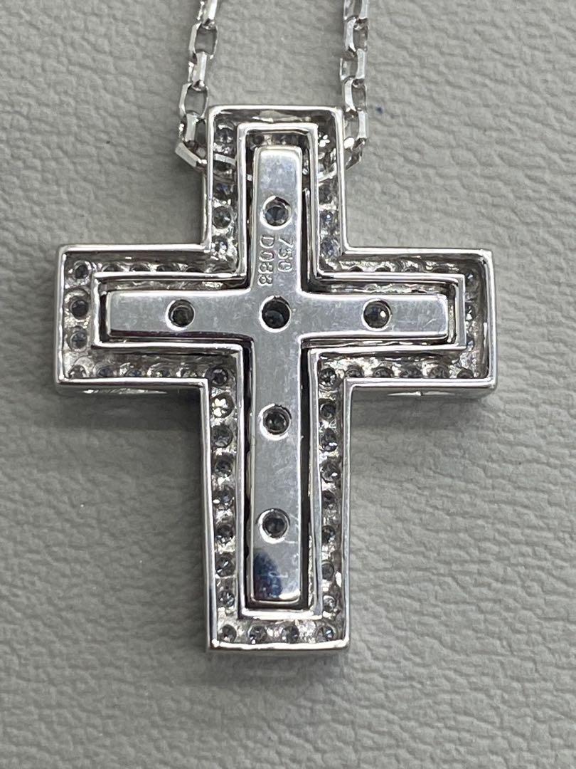 k18wg ダイアモンド0.88ct 2連クロスネックレス