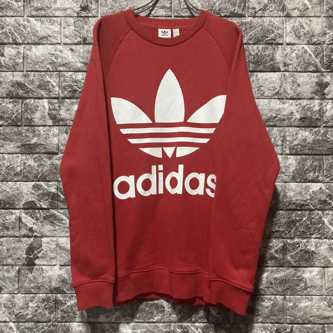希少 adidas スウェット ビッグロゴ アディダス トレーナー 赤 red