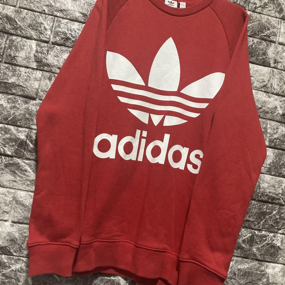 希少 adidas スウェット ビッグロゴ アディダス トレーナー 赤 red