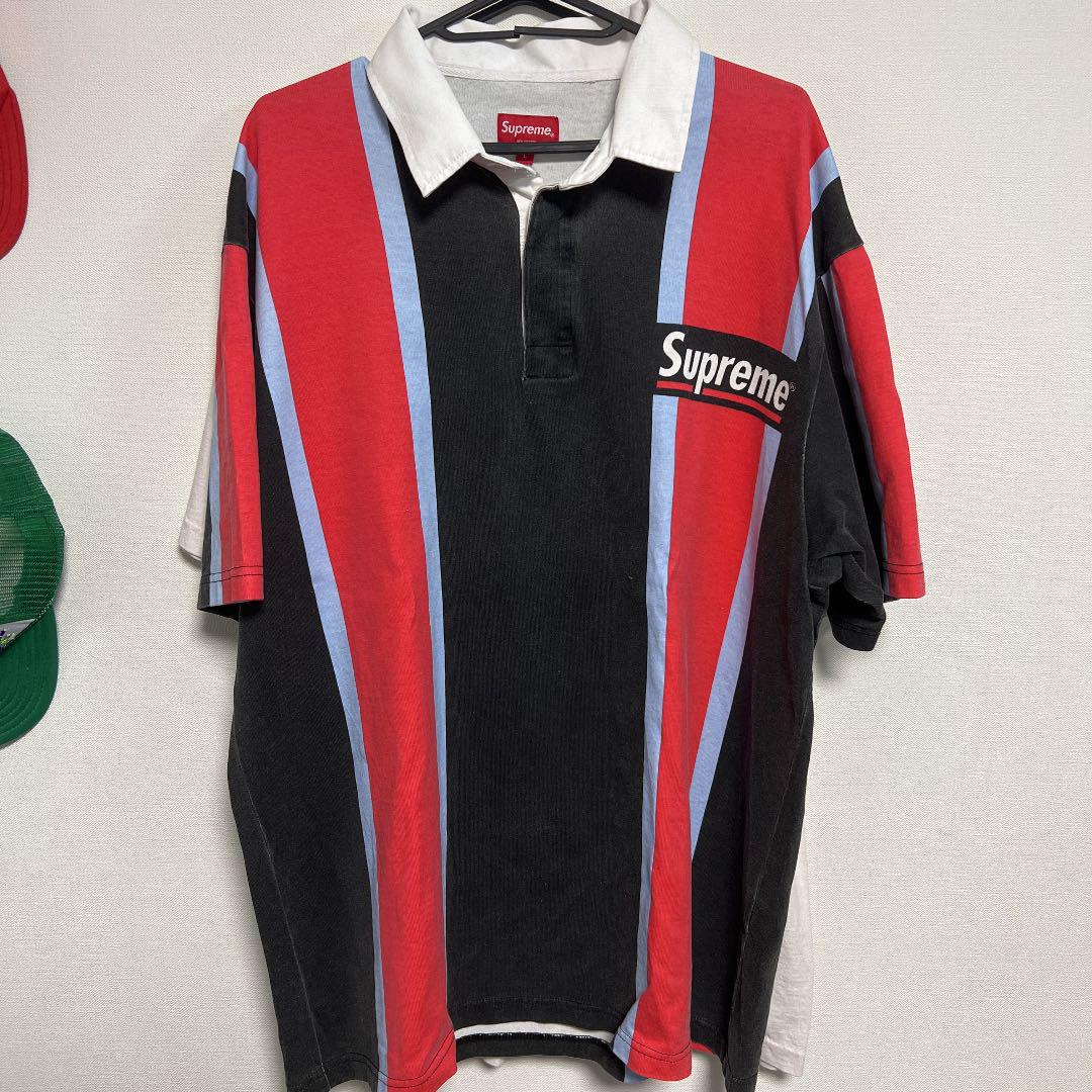 Supreme 21SS Stripe S S Rugby 赤黒 L