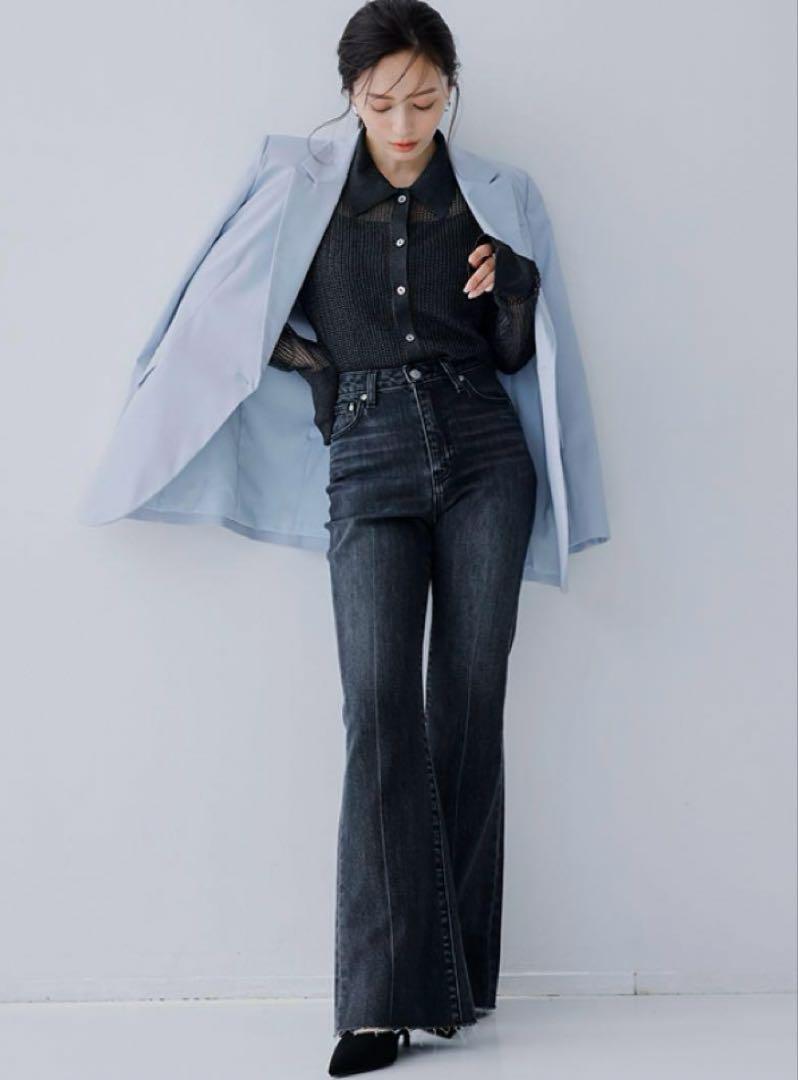 パンツ Semi flare denim GREY 1