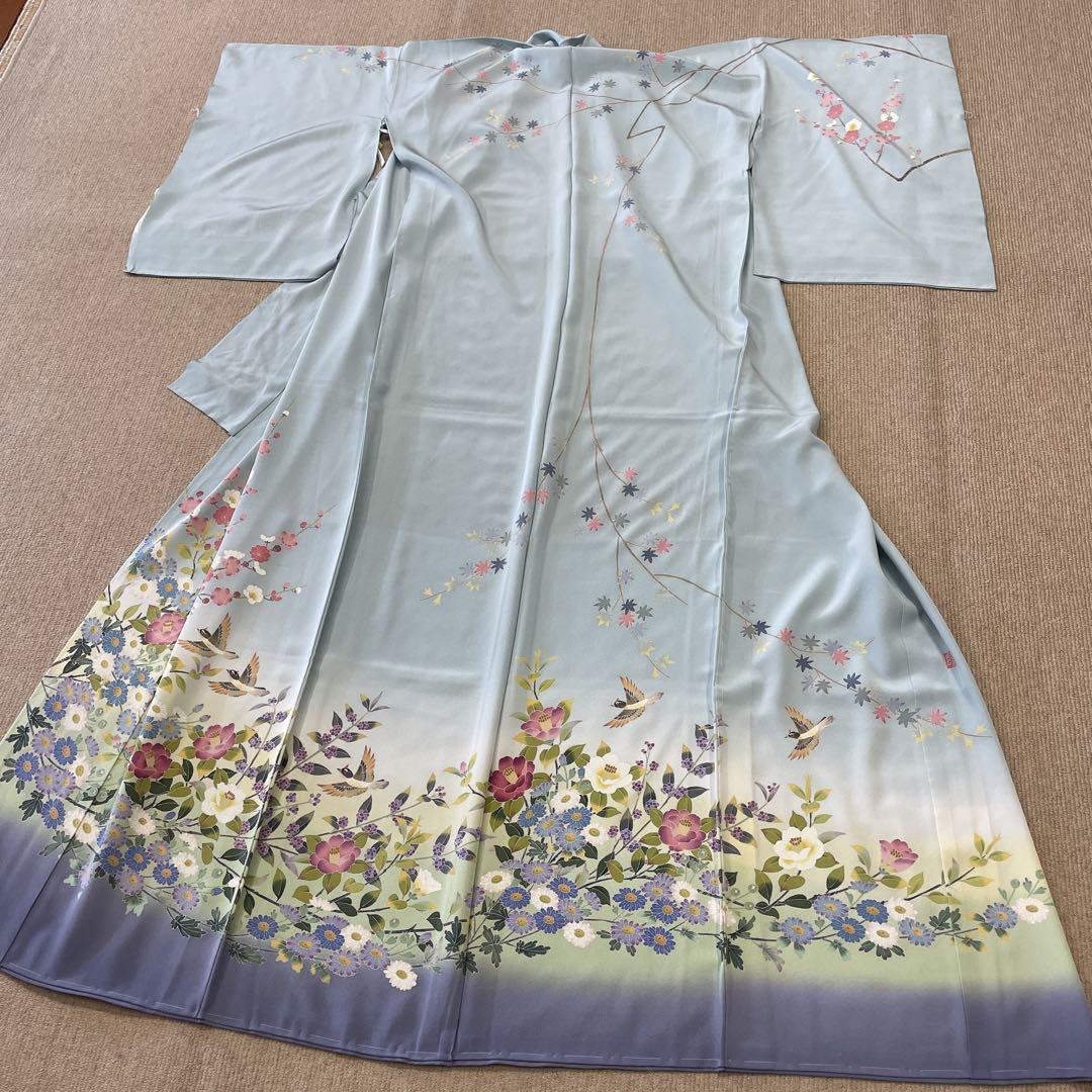 新品 仮絵羽 加賀友禅 藤藁隆作 光風 伝統的工芸品 浜ちりめん 正絹 着物 画像1
