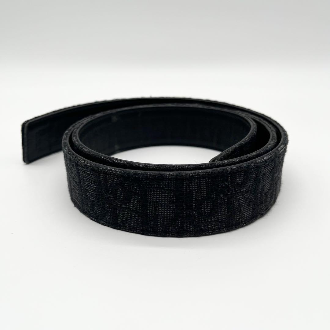 【美品】Dior リバーシブルベルト ジャガード ストラップ 総柄 グレー 黒