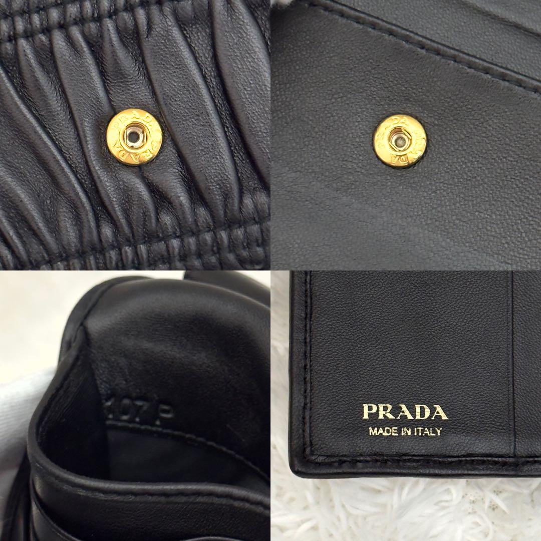 極美品⭐️PRADA プラダ 三つ折り 財布 ナッパレザー ゴールド金具 ブラック