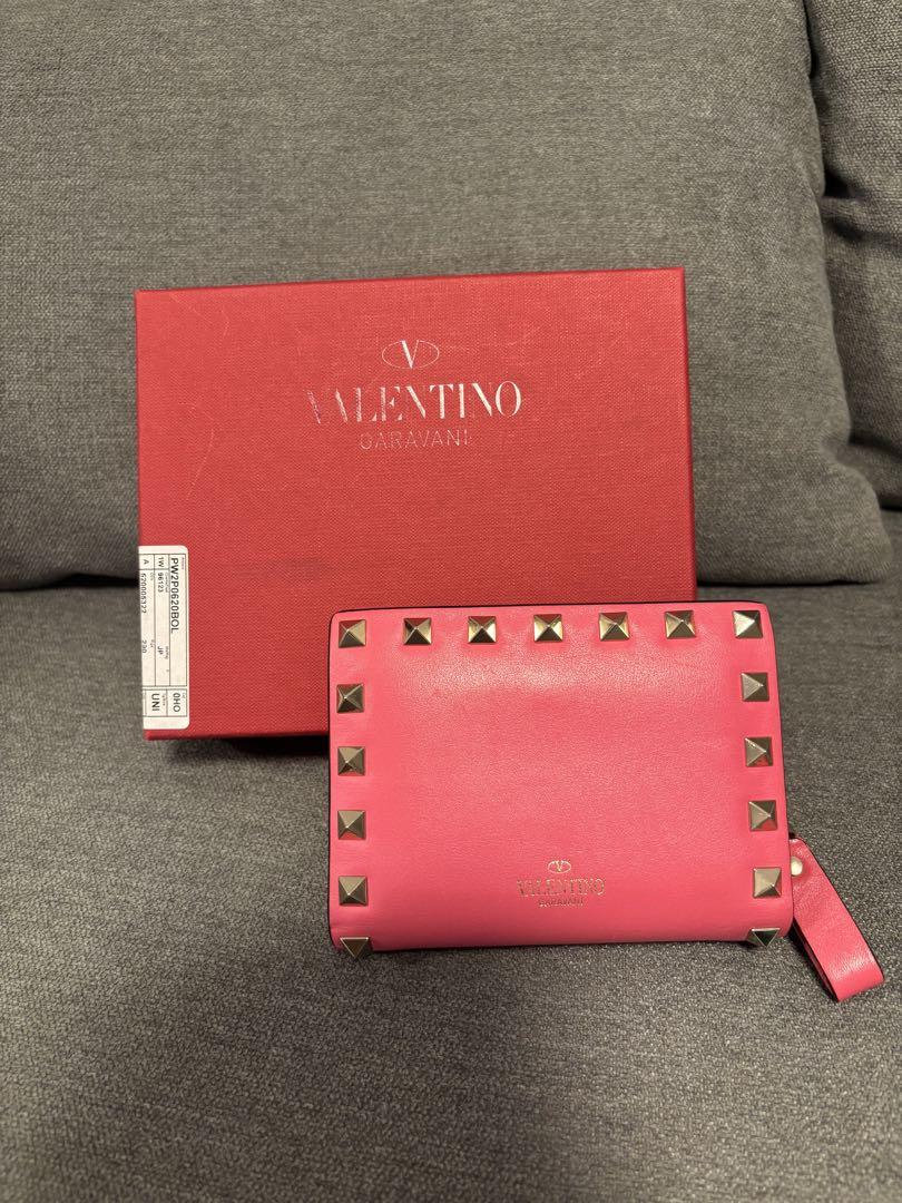VALENTINO スタッズ付き二つ折り財布 ピンク