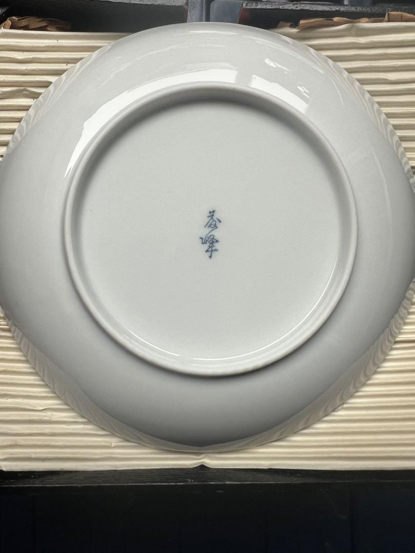 夌峰作青い花柄の皿 6枚セット木製箱付き