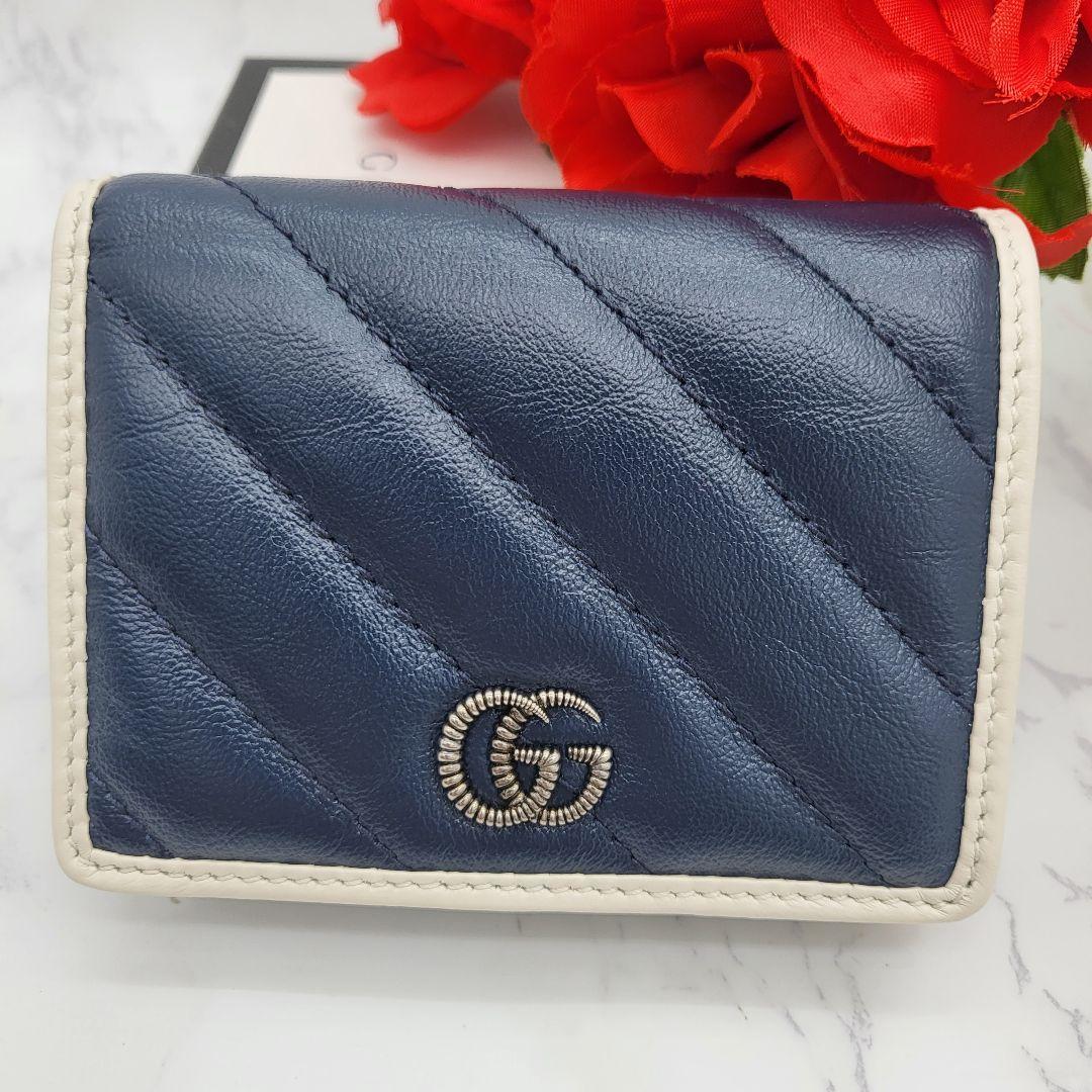 【未使用に近い】 GUCCI グッチ 折り財布 財布 GG マーモント ネイビー