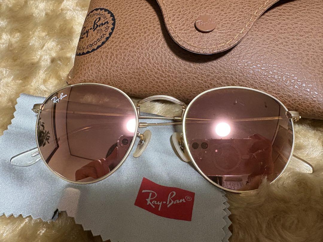 Ray-Ban ピンクミラーレンズ ゴールドフレーム サングラス