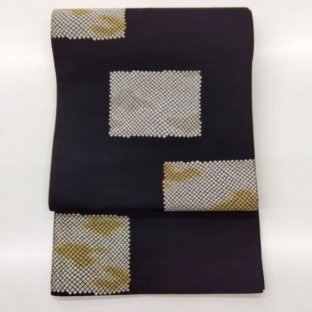 袋帯 六通 紙布 金彩 横縞 花唐草 25M156f