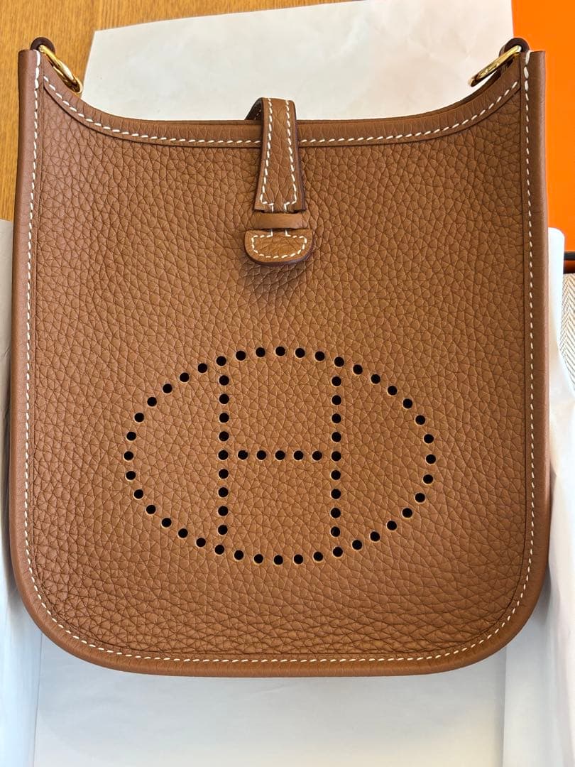 エヴリンtpm色ゴールド金具Gストラップ約90cm K刻印HERMES