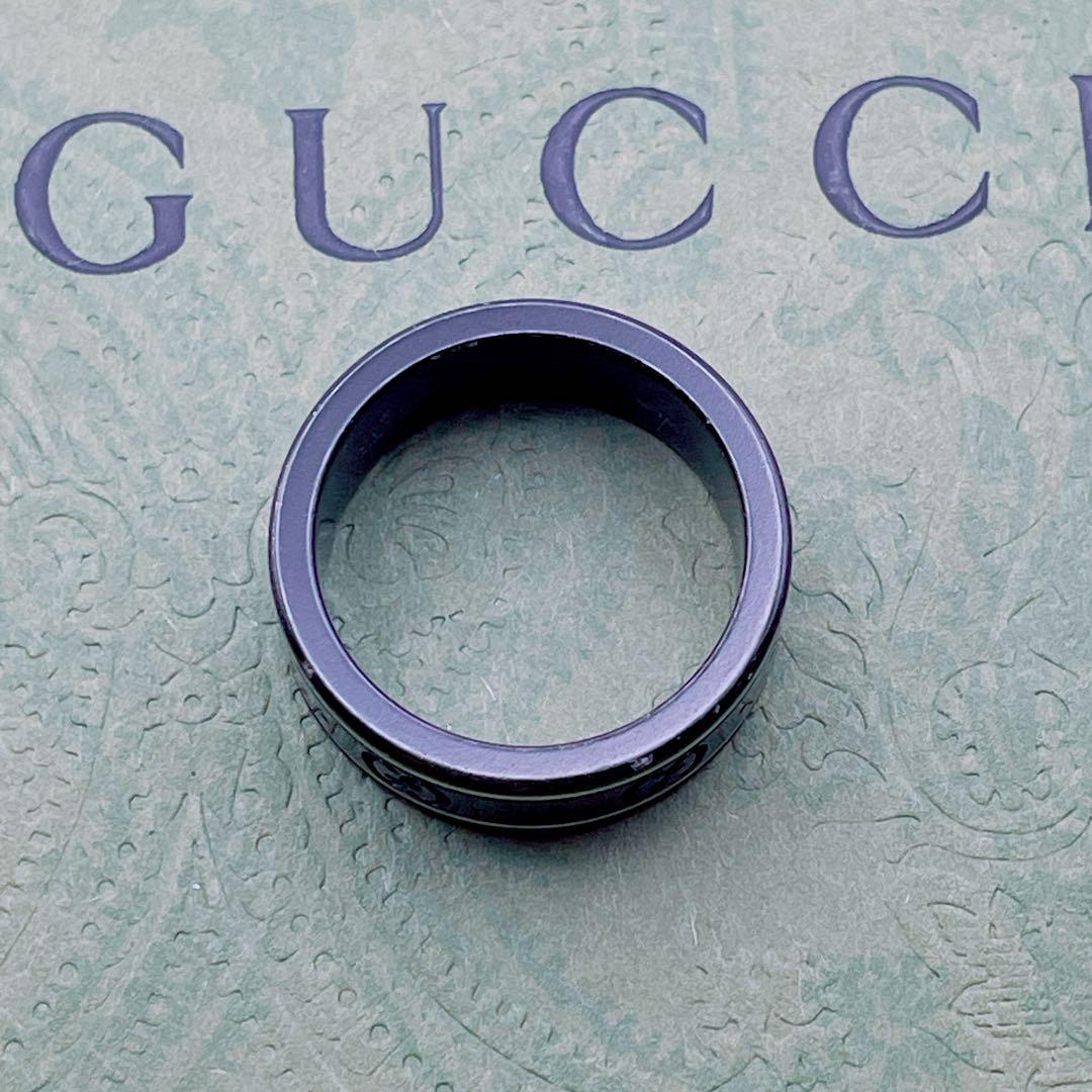 【美品】GUCCI リング　インターロッキング　エナメル　ブラック　16号 GUCCI アイコンリング 16号 ブラック インターロッキング - メルカリ
