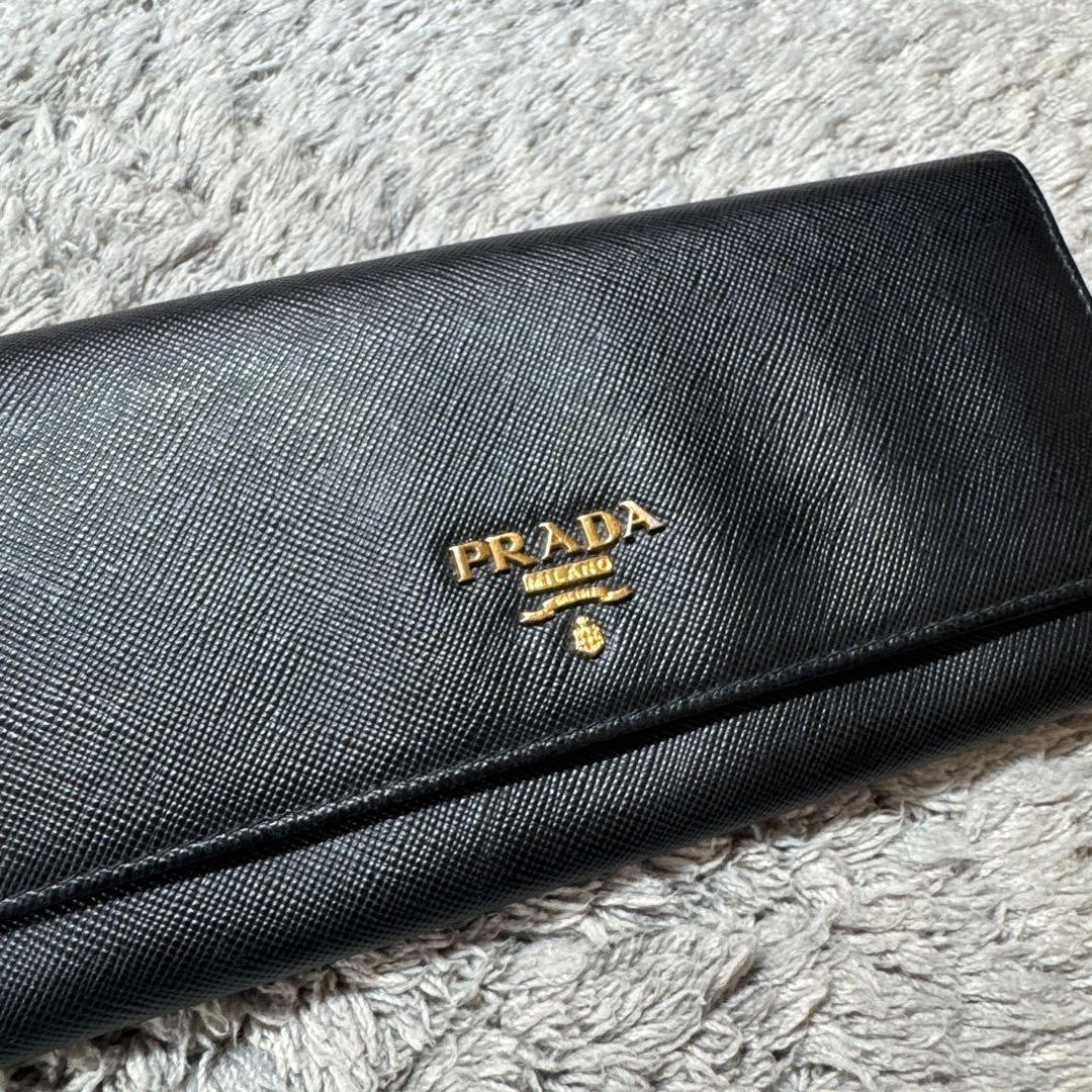 PRADA プラダ 長財布 サフィアーノ ブラック ゴールドロゴ
