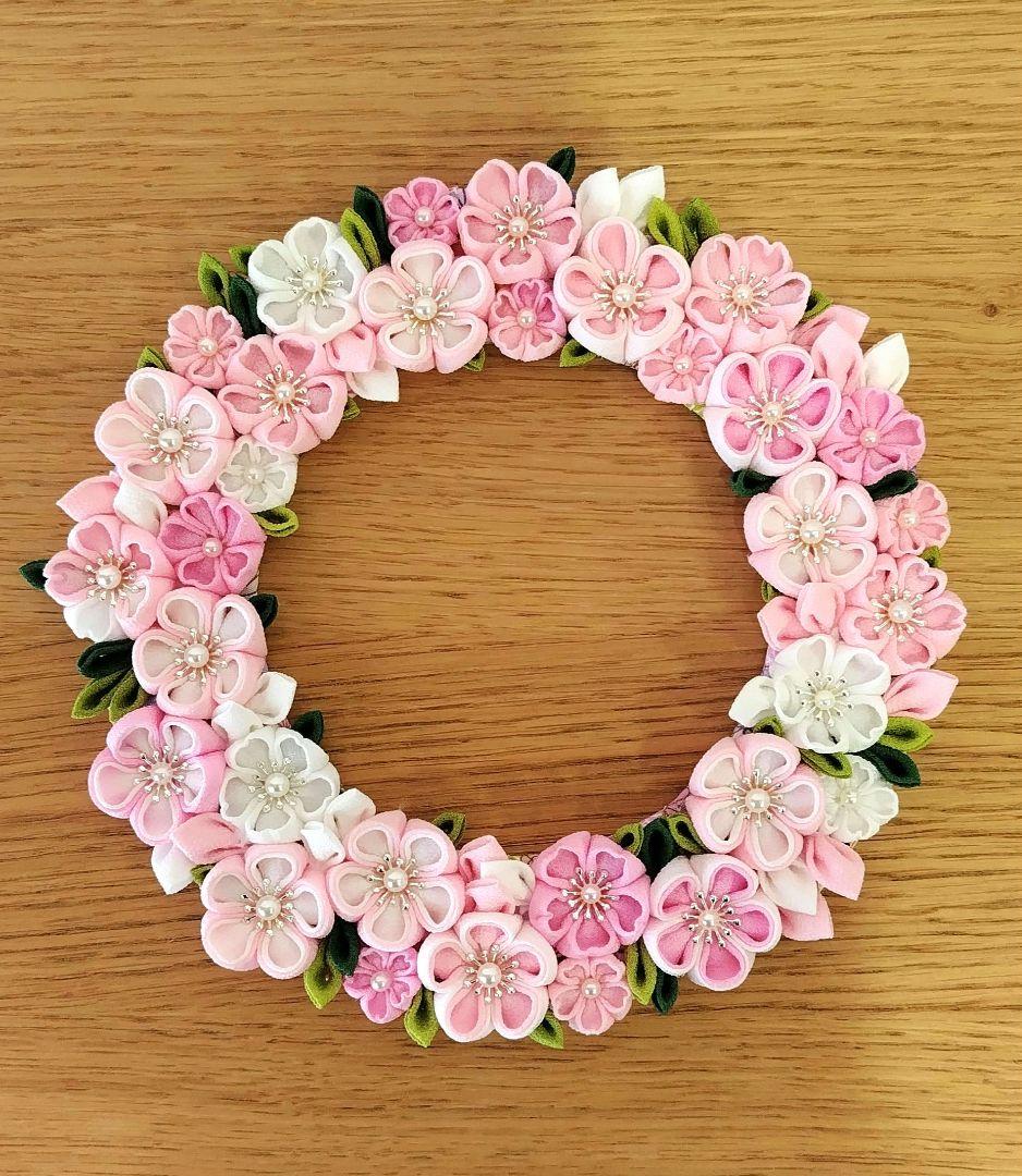 つまみ細工　p1桜　華リース　約24cm