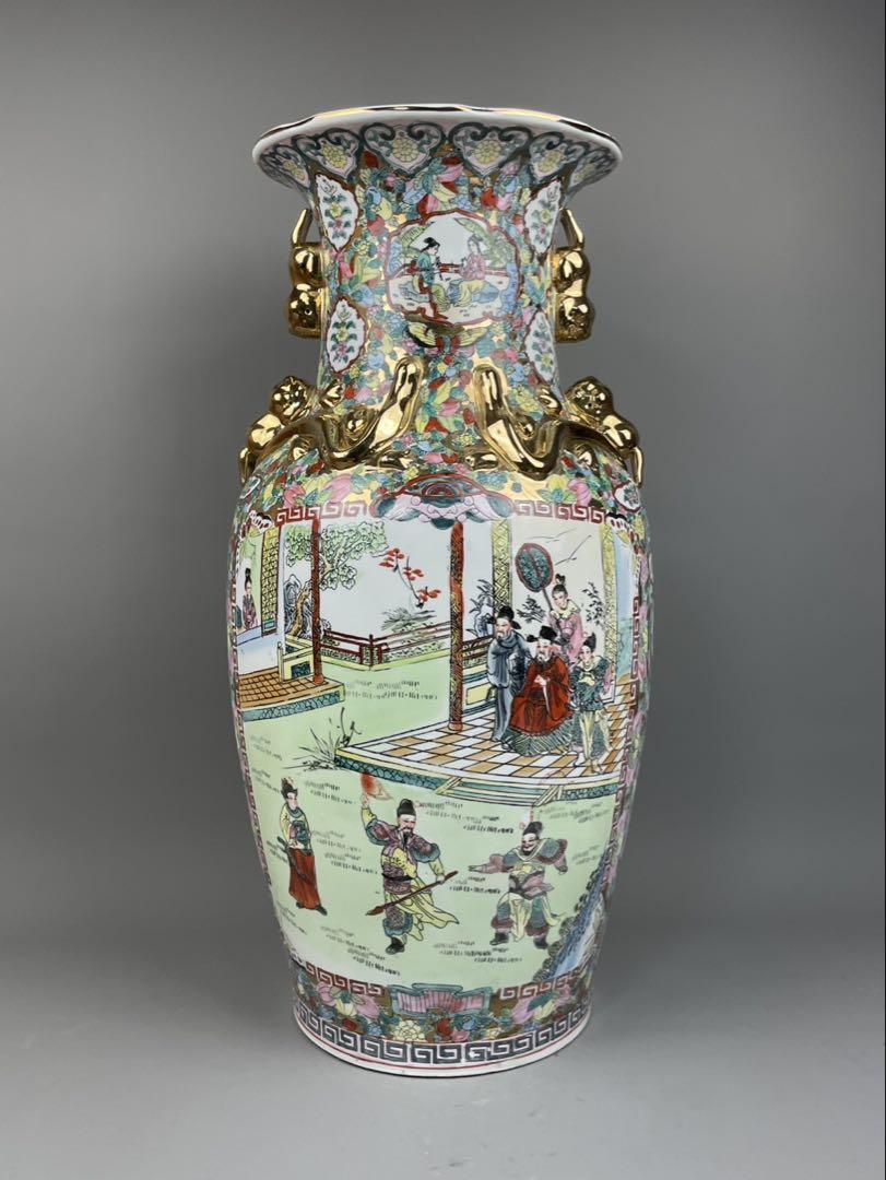 芸能人愛用アイテム特集 高さ約61cm 双耳大花瓶 金彩 豪華絢爛 中国美術 飾壺 骨董品 工芸品