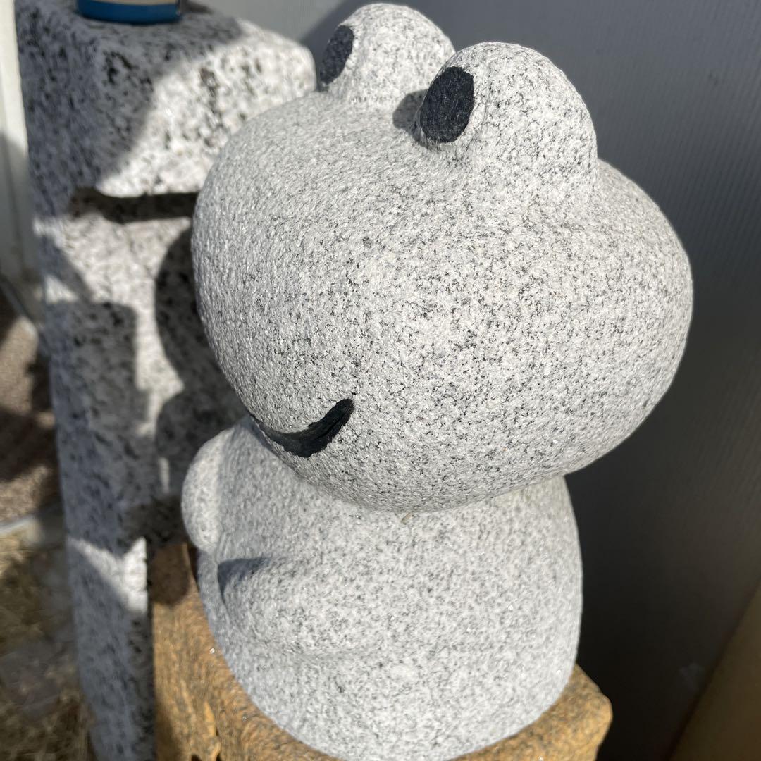 おかえり石柱　ケロちゃん　手作り　御影石　玄関先セット品　置物