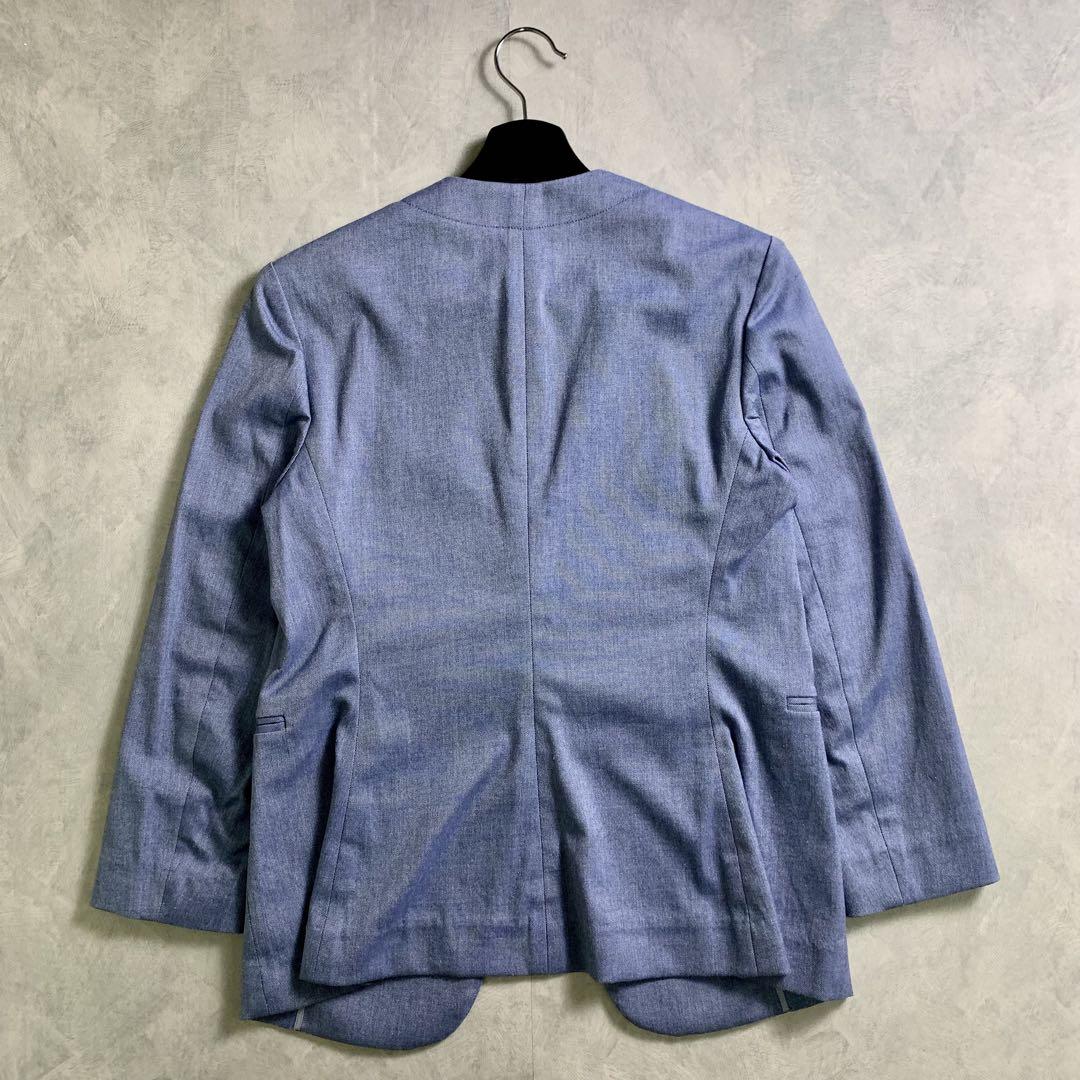 選ぶなら セオリー 美品 春夏 ブルー ストレッチ ノーカラージャケット ジャケット・アウター