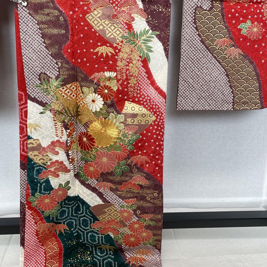振袖絞り花刺繍金駒刺繍正絹着物袷
