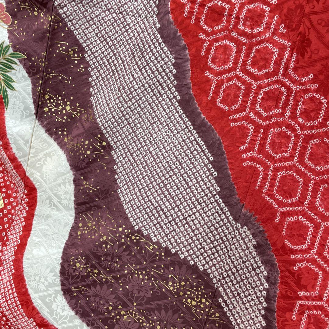 振袖絞り花刺繍金駒刺繍正絹着物袷