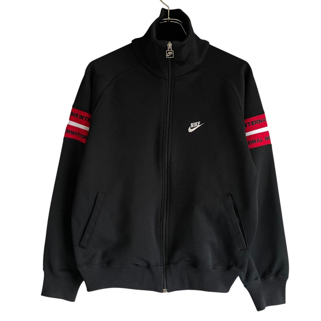 80s NIKE 紺タグ ジャージ トラックジャケット 黒 赤 M ナイキ