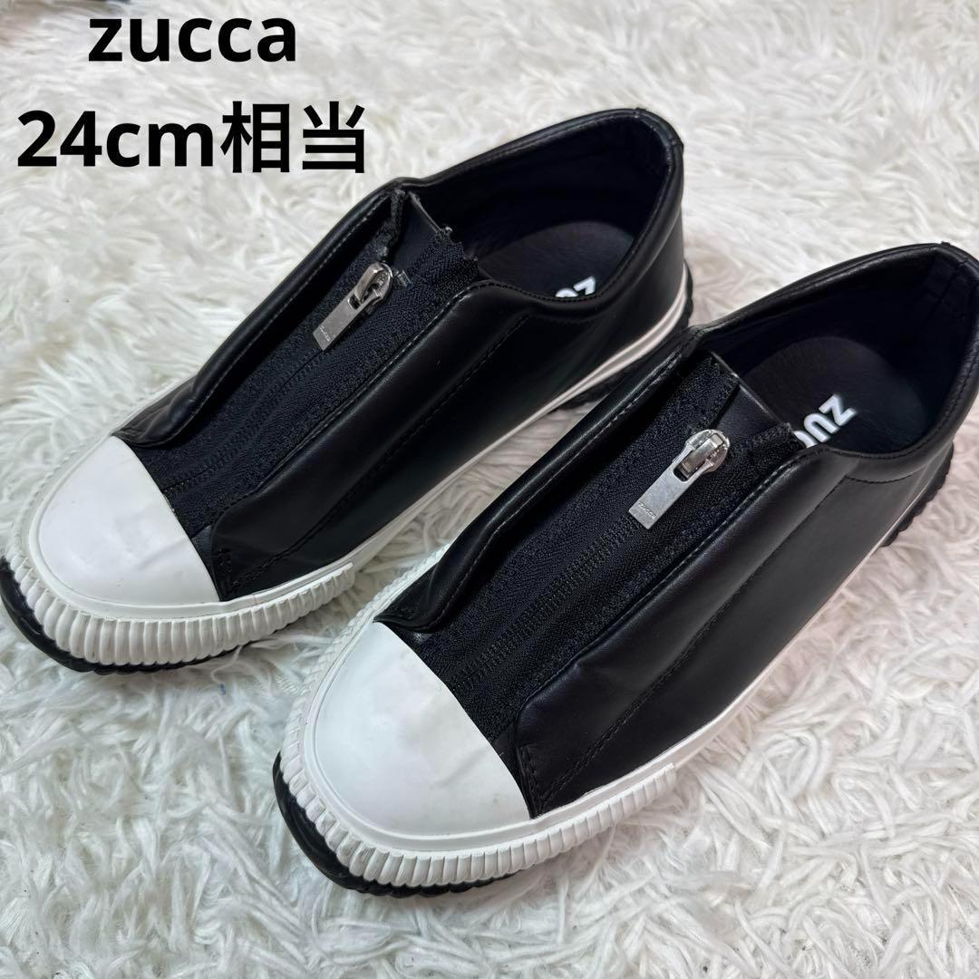 【美品】 ズッカ レザースニーカー 約24㌢ フロントセンタージップ Mサイズ
