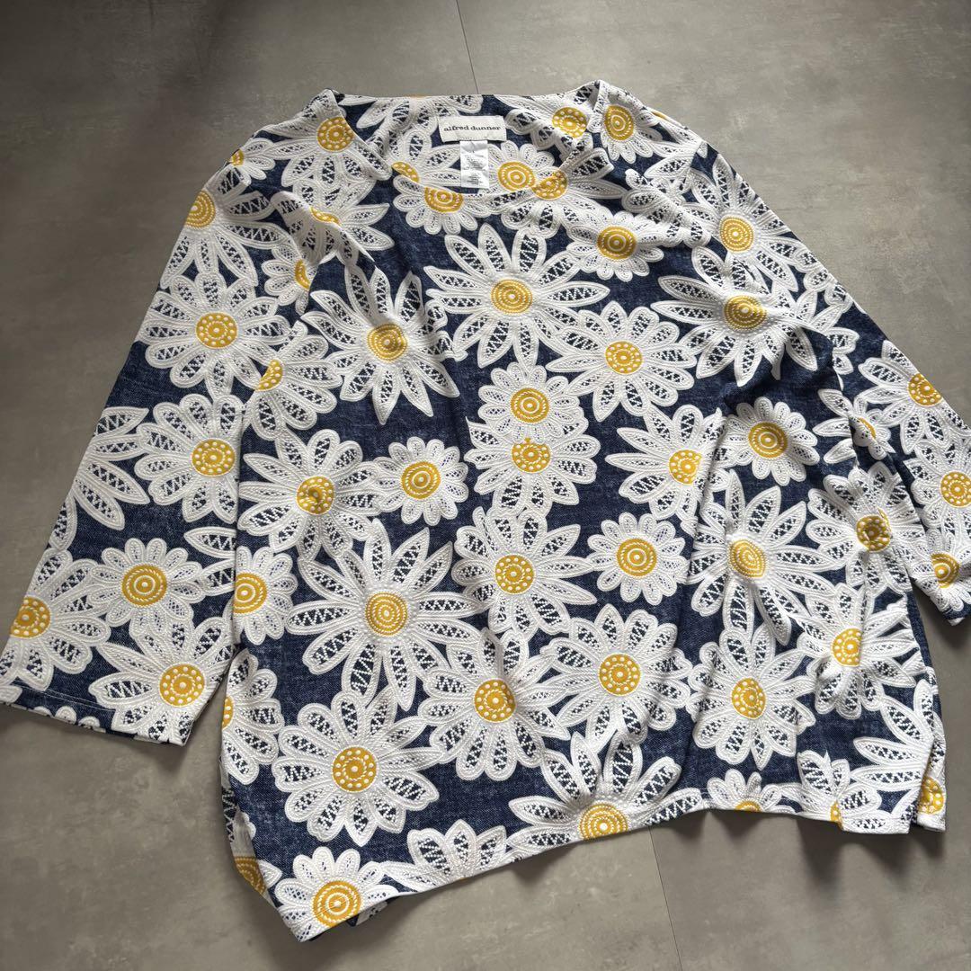 90s - alfred dunner tシャツ 7分丈　ひまわり　向日葵　刺繍