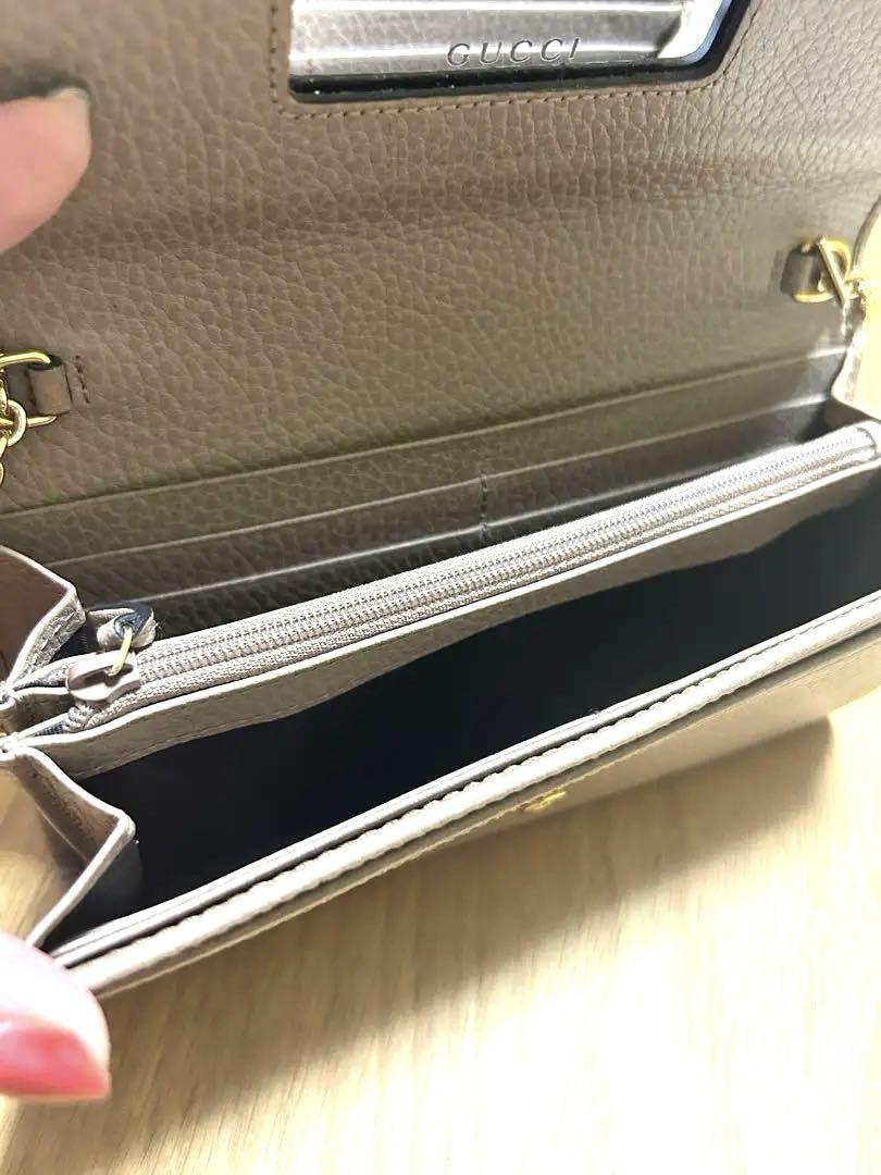 GUCCI マーモント　チェーンウォレット　ピンクベージュ