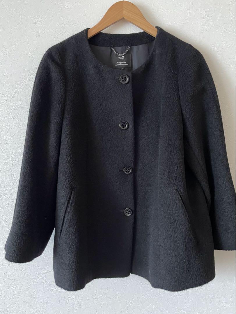 23区オンワード樫山アルパカノーカラージャケットコート/黒size44